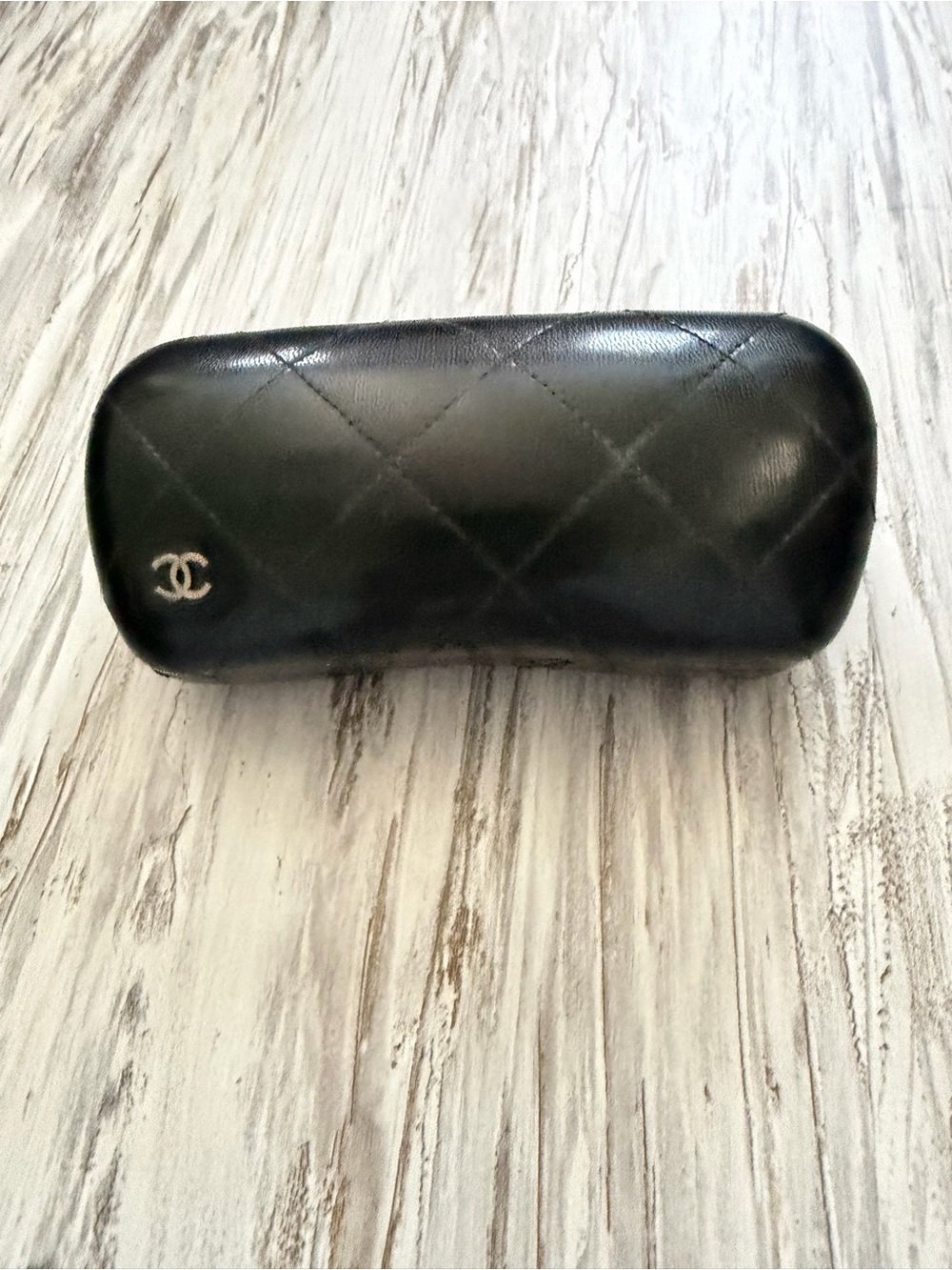 CHANEL Black Quilted Leather sunglasses or glasses Case with CC Emblem